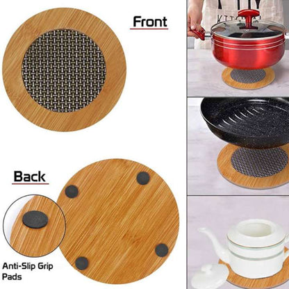 Round Wooden Table Mat Heat Resistant Pot Holder & Non-Slip Coaster | Wooden Trivet Heat Pad for Hot Dishes, Pots, Pans, Cups & Kitchen Counter Protection