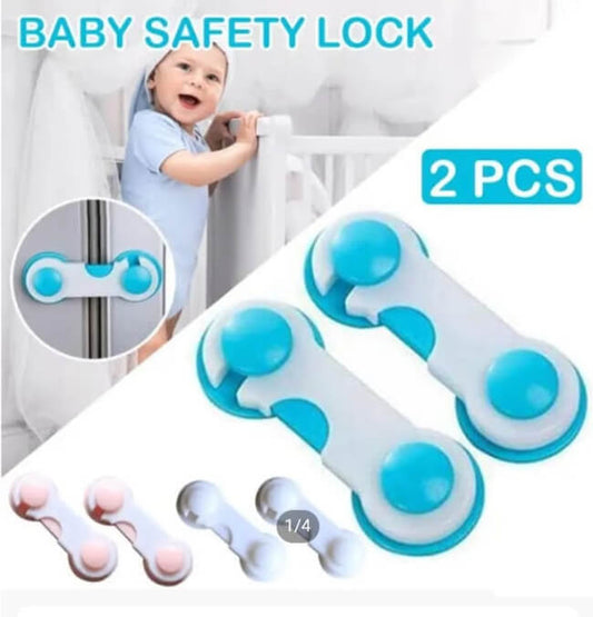 Baby safety lock with child illustration and text '2 PCS' on a white background