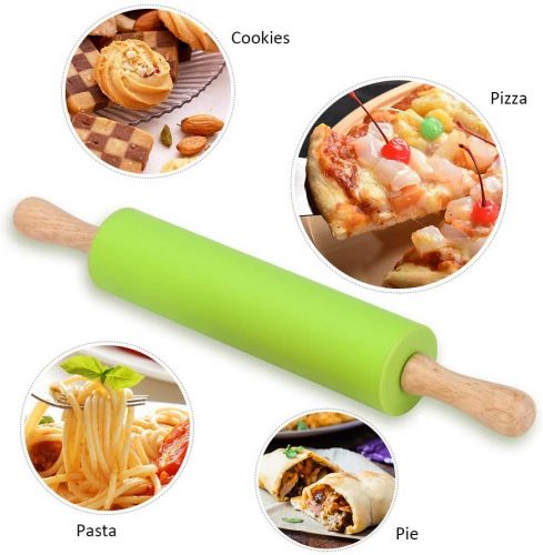 Non-Stick Silicone Rolling Pin BELAN with WOODEN Handles Baking & Dough Roller for Pizza, Roti, Pie, Cookies & Dumplings - AABA MALL