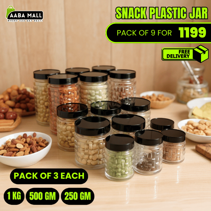 Snack Premium Plastic Jar Set –(1KG), (500GM), (250GM) | Airtight Food Storage Containers – Made in Pakistan