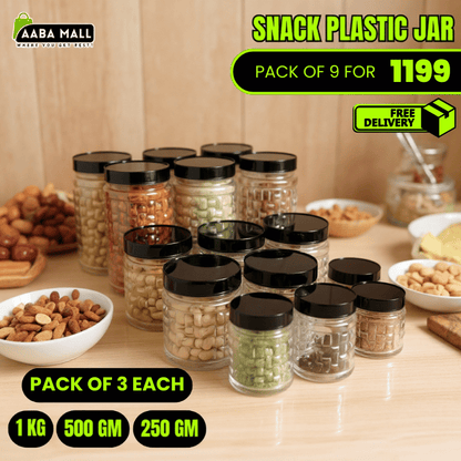 Snack Premium Plastic Jar Set –(1KG), (500GM), (250GM) | Airtight Food Storage Containers – Made in Pakistan
