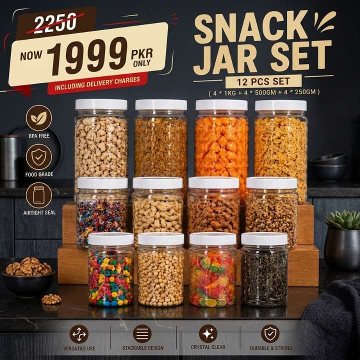 Snack Jar Set 12 Pcs | Airtight BPA Free Food Storage Containers | Stackable Kitchen Organizer Jars