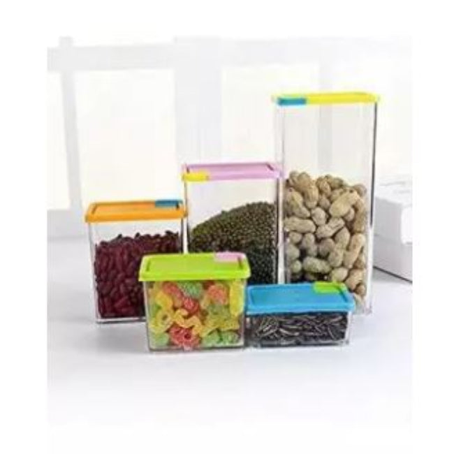 Multiple transparent stackable plastic storage boxes with lids