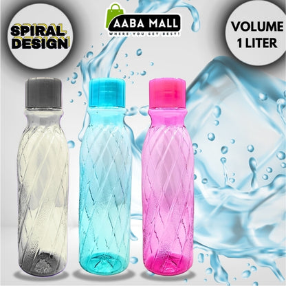Spiral Water Bottle Unbreakable 1000 ML Plastic Water Bottle Set – Spill-Proof, Fridge-Friendly Bottles with Round Cap