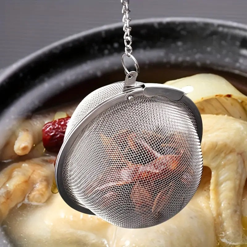 5cm BALL Silver Elegant Perfect Tea Strainer Mesh Stainless Steel Tea Strainer Filter Infuser for Lose Leaf Tea and Mulling Spices - Chain Style - AABA MALL