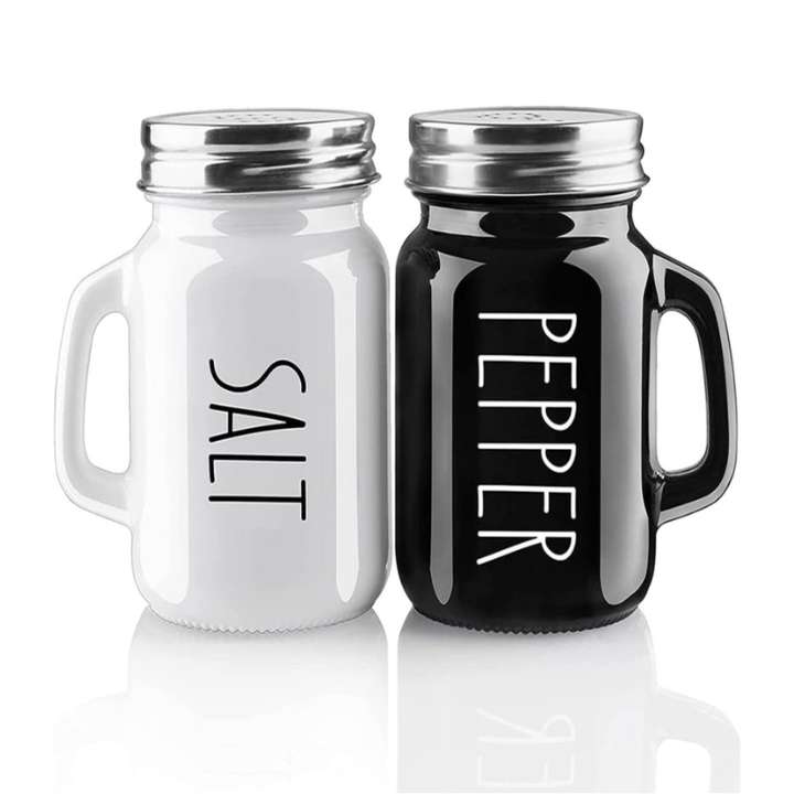 Salt and Pepper Shaker Set | Glass Black & White Spice Dispensers with Stainless Steel Lid | Cute Vintage Kitchen Condiment Shakers