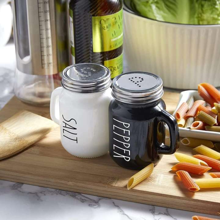 Salt and Pepper Shaker Set | Glass Black & White Spice Dispensers with Stainless Steel Lid | Cute Vintage Kitchen Condiment Shakers