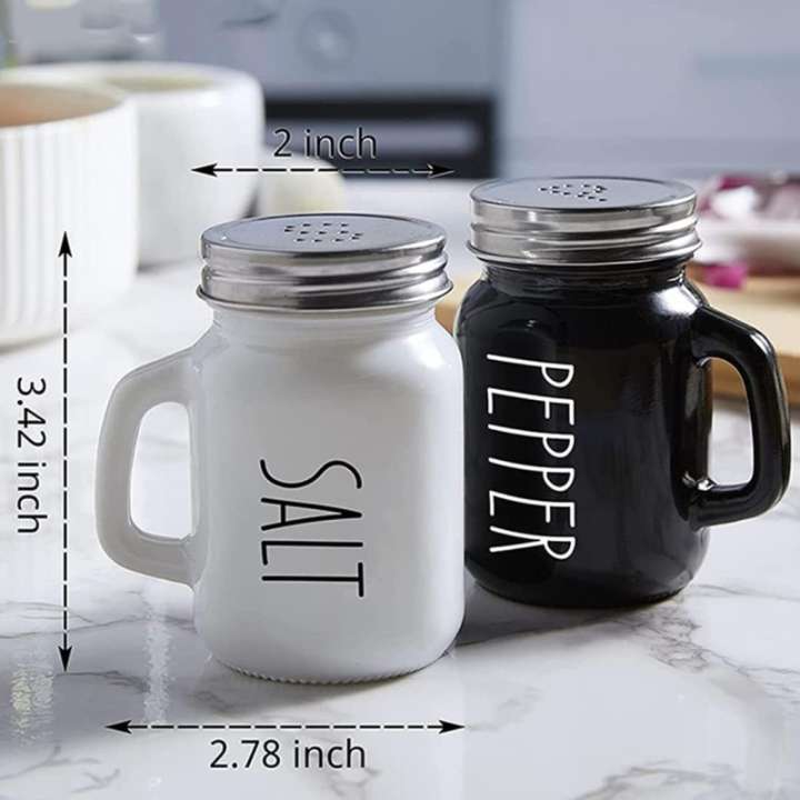 Salt and Pepper Shaker Set | Glass Black & White Spice Dispensers with Stainless Steel Lid | Cute Vintage Kitchen Condiment Shakers