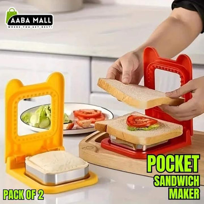 Pocket sandwich maker with hands assembling a sandwich in a kitchen setting, featuring AABA MALL branding.