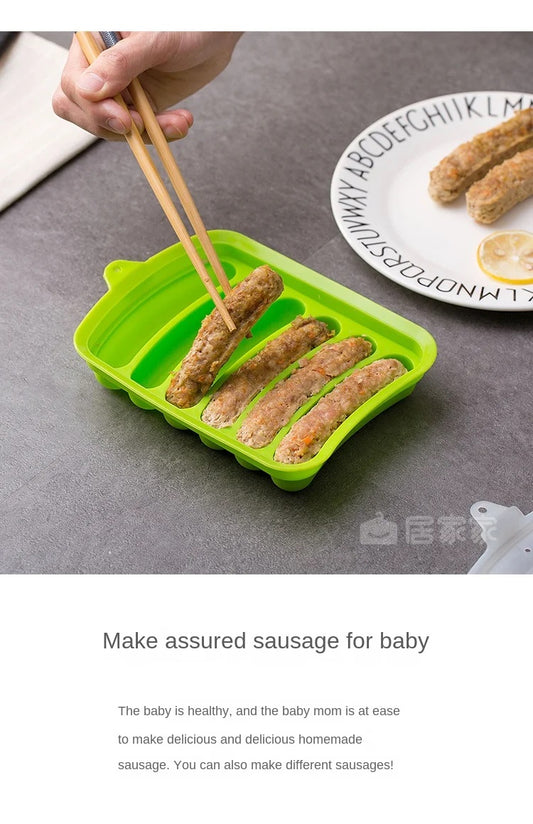6 Grids Kitchen Sausage Maker Mould Silicone DIY Ham Hot Dog Making Mold Household Sausages Cake Baking Tools Molds w/lid
