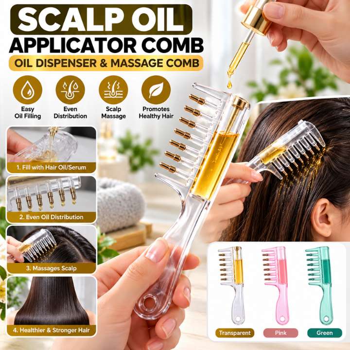 Scalp Oil Applicator Comb with Hair Serum Dispenser and Scalp Massage Teeth for Easy Hair Oil Application and Scalp Care