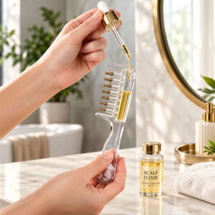 Scalp Oil Applicator Comb with Hair Serum Dispenser and Scalp Massage Teeth for Easy Hair Oil Application and Scalp Care