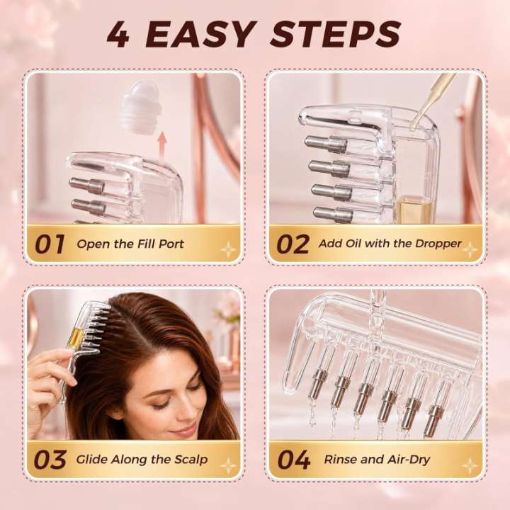 Scalp Oil Applicator Comb with Hair Serum Dispenser and Scalp Massage Teeth for Easy Hair Oil Application and Scalp Care