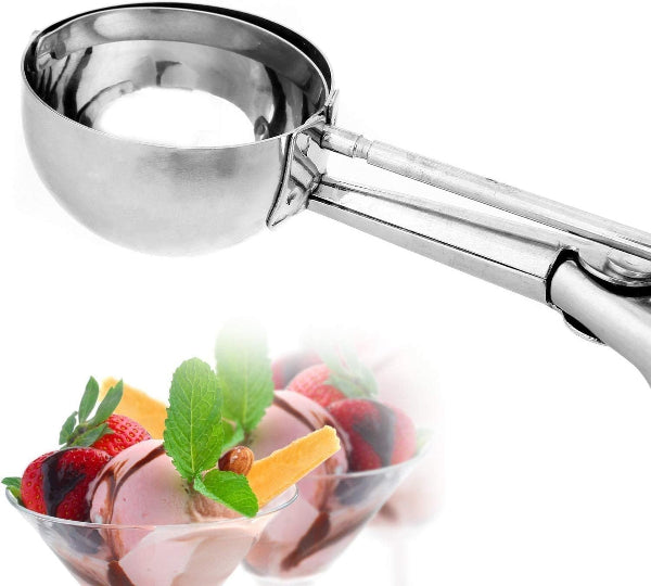 ice cream scoop, stainless steel scooper, cookie dough scooper, melon ball scooper, trigger ice cream scoop, kitchen utensil, dessert serving tool, premium scooper, baking tools, food prep tool