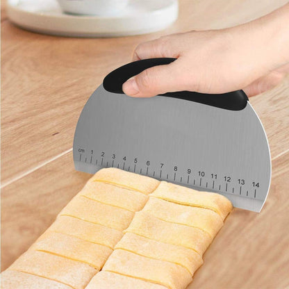 Stainless Steel Dough Scraper & Pastry Cutter with Measurements – Ergonomic Round Handle