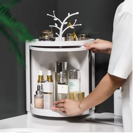 360ø Rotating Plastic Bathroom & Kitchen Corner Shelf | Multi-Purpose Storage Organizer Tray for Shower, Laundry, or Countertop Use - AABA MALL