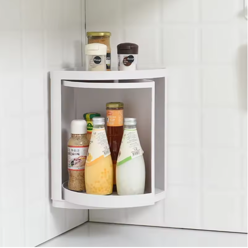 360ø Rotating Plastic Bathroom & Kitchen Corner Shelf | Multi-Purpose Storage Organizer Tray for Shower, Laundry, or Countertop Use - AABA MALL
