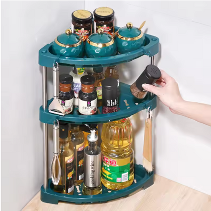 Multifunctional Kitchen Corner Storage Rack – Plastic Triangular Shelf Organizer with Multi-Layer Design for Condiments, Spices & Utensils