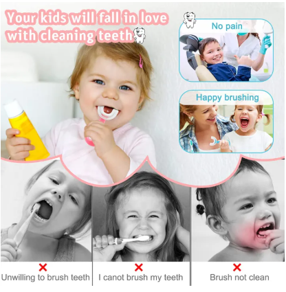Baby Toothbrush Children's Teeth Cleaning Brush | Kids U-Shaped Toothbrush | 360° Dental Training Toothbrush for Children | Oral Care with Handle – Daily Kids Teeth Cleaning