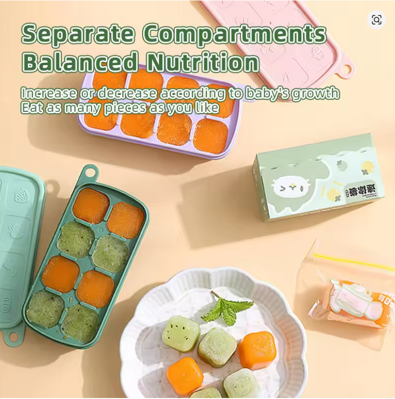 8 Grids Silicone Ice Cube Tray | Food-Grade Baby Ice Pack Mold | Reusable Gelatin & Cocktail Mold for Summer Drinks & Desserts - AABA MALL