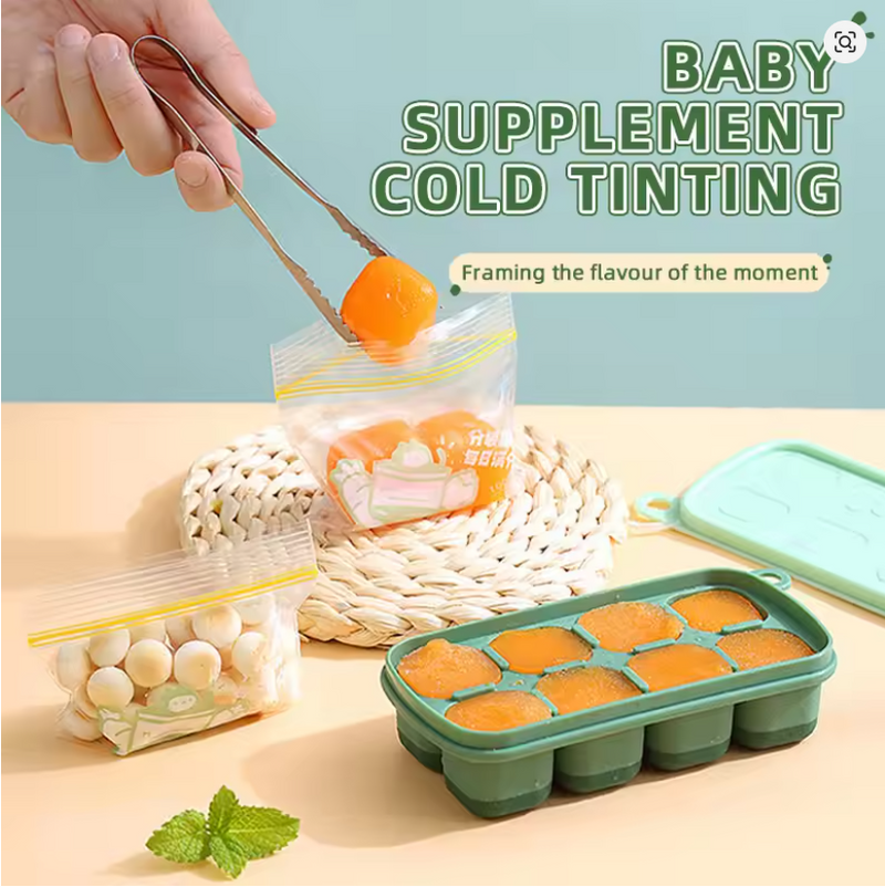 8 Grids Silicone Ice Cube Tray | Food-Grade Baby Ice Pack Mold | Reusable Gelatin & Cocktail Mold for Summer Drinks & Desserts - AABA MALL