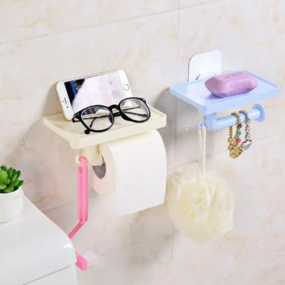 Multi-Functional Tissue Roll Holder – Toilet Paper Holder with Key & Mobile Storage | Pot Shelf Rack, Random Color