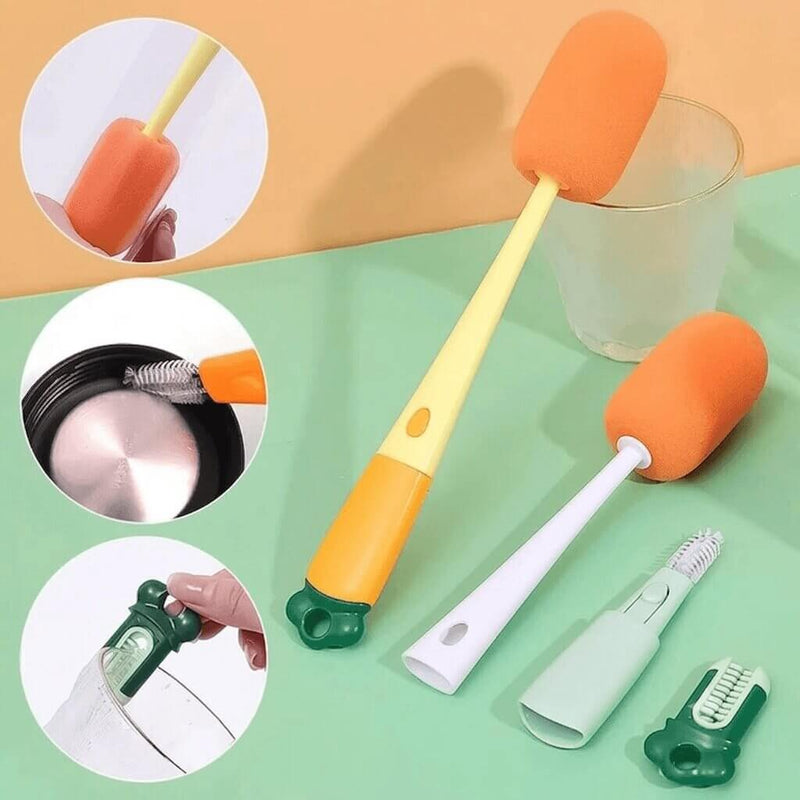 3 In 1 Long Handle Sponge Bottle Thermos Cup Glass Cleaning Brush – Hangable Kitchen & Home Cleaning Tool