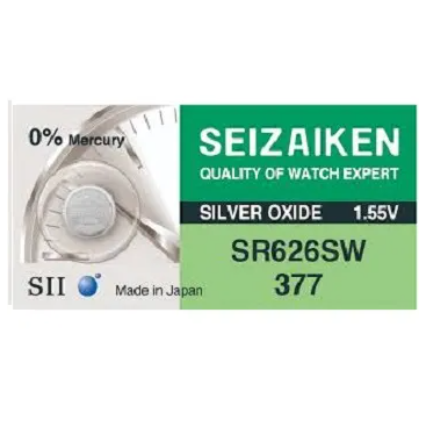 Seizaiken 377, SR626SW battery, Seiko battery, silver oxide coin cell, Seizaiken Japan, wristwatch battery, Seizaiken SR626SW, 1.55V watch battery
