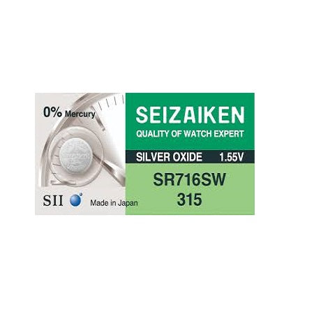 Seizaken /Murata 315 SR 716 SW Silver Oxide Coin Cell Battery ? 1.55V Watch Battery (Made in Japan)