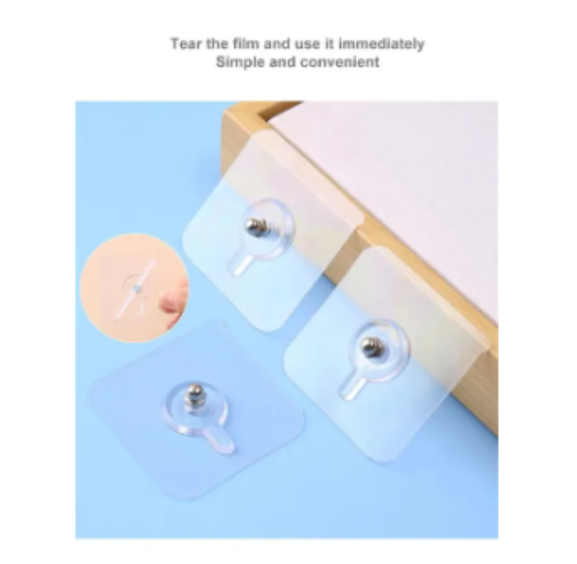 Transparent self-adhesive double wall hook