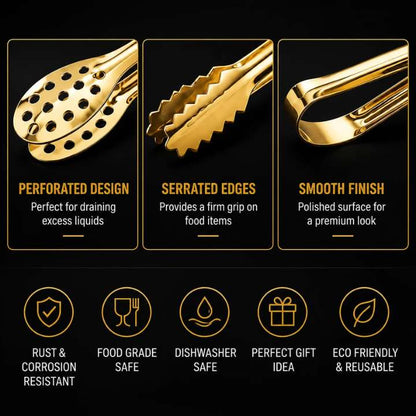 Set of 2 Mini Golden Serving Tongs | Premium Stainless Steel Gold Serving Tongs | Multipurpose Mini Food Tongs for Sugar Cubes, Ice, Snacks, Desserts & Kitchen Serving Accessories