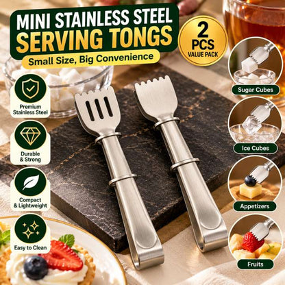 Set of 2 Mini Stainless Steel Serving Tongs | Food Serving Tongs for Ice Cubes, Sugar Cubes, Snacks, Desserts, Buffet & Kitchen Use