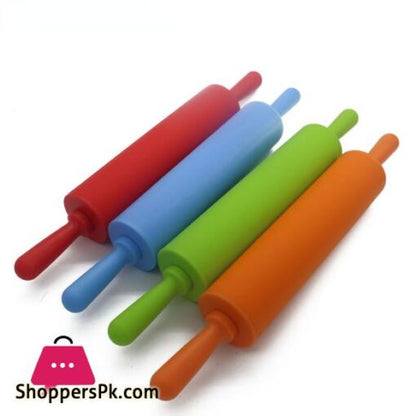 Non-Stick Silicone Rolling Pin with Plastic Handles – Green Baking & Dough Roller for Pizza, Roti, Pie, Cookies & Dumplings - AABA MALL