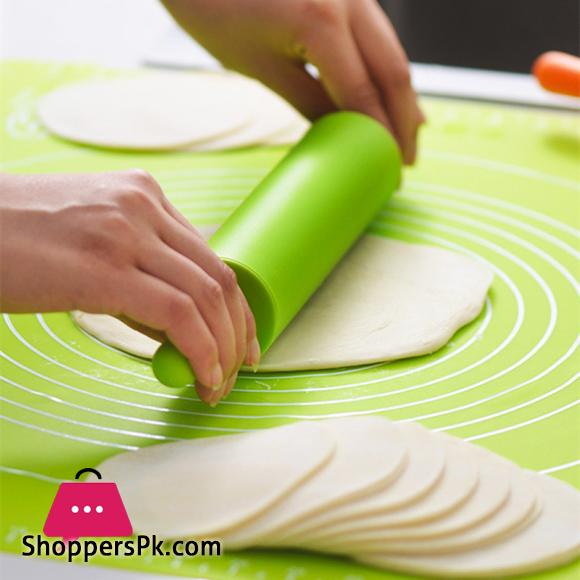 Non-Stick Silicone Rolling Pin with Plastic Handles – Green Baking & Dough Roller for Pizza, Roti, Pie, Cookies & Dumplings - AABA MALL