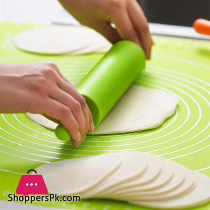 Non-Stick Silicone Rolling Pin with Plastic Handles – Green Baking & Dough Roller for Pizza, Roti, Pie, Cookies & Dumplings - AABA MALL