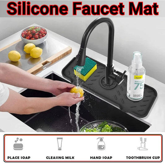 silicone faucet mat, sink draining pad, kitchen faucet protector, bathroom faucet mat, sink splash guard, faucet drying mat, kitchen accessories, water draining pad, countertop protector, faucet splash catcher
