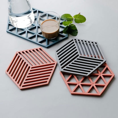 Flexible Durable Pot Holder Coasters Reusable Hexagon Cup Mat Heat Trivet for Kitchen - Silicone Mat Hexagon Shape