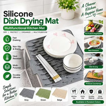 Silicone Dish Drying Mat for Kitchen Counter – Multifunctional, Foldable & Heat‑Resistant Sink Drainer Mat for Drip‑Free Drying