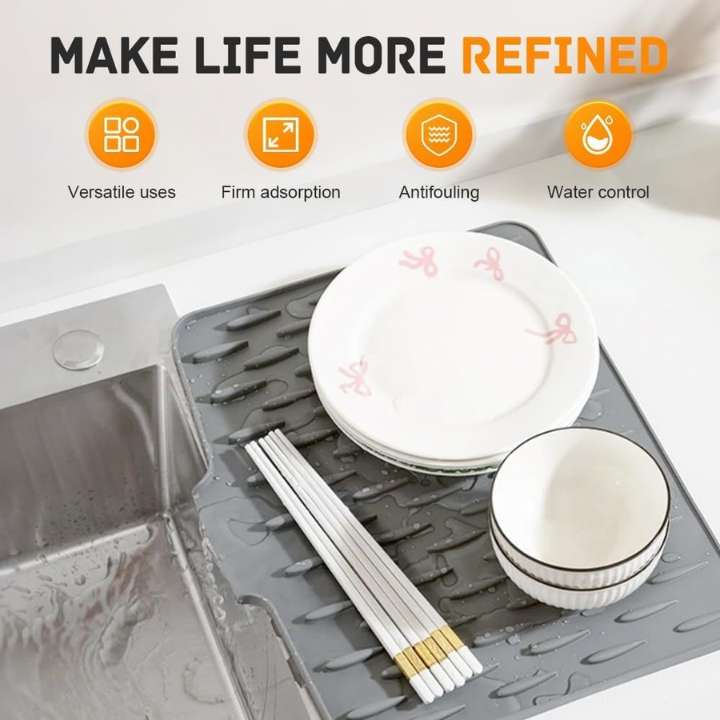 Silicone Dish Drying Mat for Kitchen Counter – Multifunctional, Foldable & Heat‑Resistant Sink Drainer Mat for Drip‑Free Drying