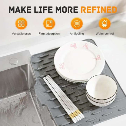 Silicone Dish Drying Mat for Kitchen Counter – Multifunctional, Foldable & Heat‑Resistant Sink Drainer Mat for Drip‑Free Drying