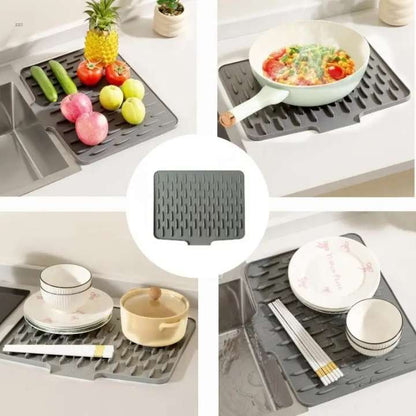 Silicone Dish Drying Mat for Kitchen Counter – Multifunctional, Foldable & Heat‑Resistant Sink Drainer Mat for Drip‑Free Drying