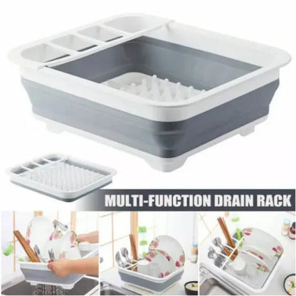 Collapsible Silicone Dish Drying Rack & Wash Tub – Portable RV Camping Sink Basin with Drainer