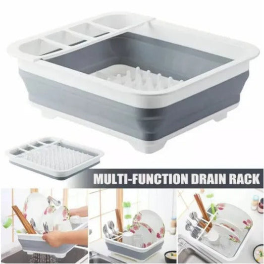 Collapsible Silicone Dish Drying Rack & Wash Tub – Portable RV Camping Sink Basin with Drainer