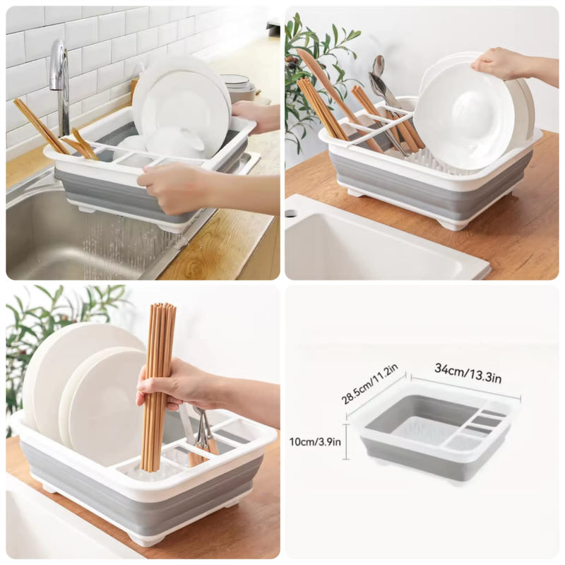 Collapsible Silicone Dish Drying Rack & Wash Tub ? Portable RV Camping Sink Basin with Drainer