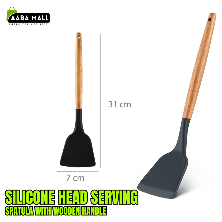 kitchen silicone spatula with wooden handle