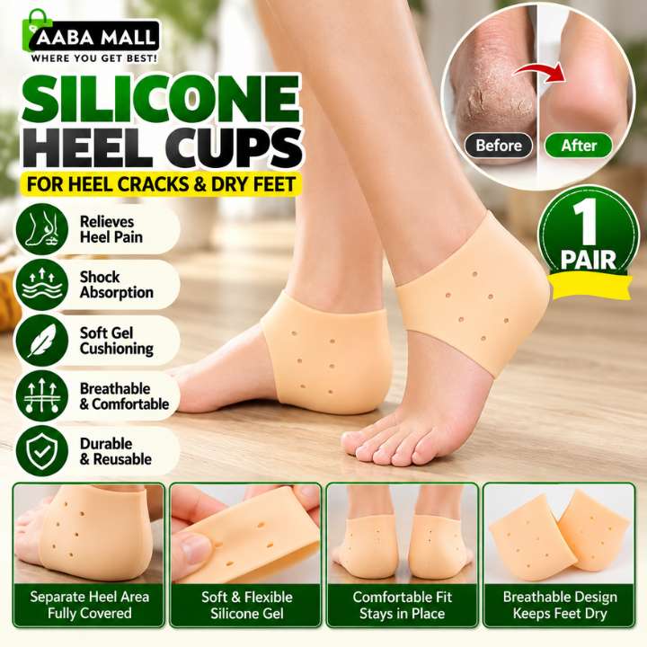 Silicone Heel Cups for Heel Cracks & Dry Feet | Soft Gel Heel Cushion Pads for Plantar Fasciitis, Bone Spur Relief, Heel Pain Support & Shock Absorption (1 Pair)