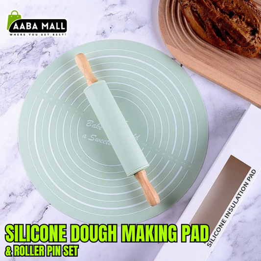 silicone baking mat, dough rolling mat, non-stick pastry mat, silicone roller pin set, pizza dough mat, baking tools set, non-slip dough mat, washable baking mat, pastry board mat, kitchen baking essentials.