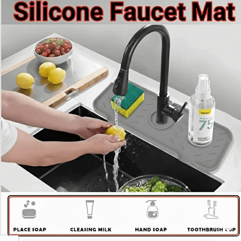 Silicone Faucet Mat ? Sink Splash Guard & Draining Pad (14.6" x 5.5") | Keep Countertops Dry, Kitchen & Bathroom Protector