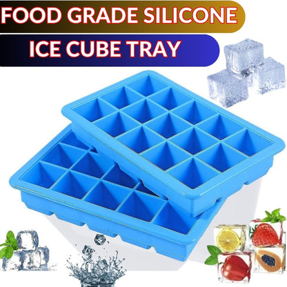 Easy Push Pop out Square Silicon Ice Cube Tray 15 Cubes Without Lid DIY Ice Cube Maker Freezer Food Grade BPA-Free Flexible Ice Mold - AABA MALL