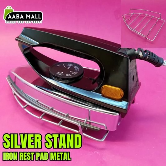 iron rest pad, silver iron stand, ironing board iron holder, metal iron stand, steel iron rest, ironing accessories, steamer iron rest pad, laundry board iron stand, heat resistant iron holder.